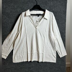 Karen Scott White V Neck Collared Long Sleeve Top - Size 4X - NWT